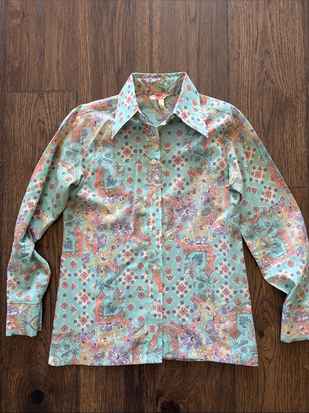 Vintage 60-70’s Laura Mae Pastel Pointed collar blouse shirt Women’s 12